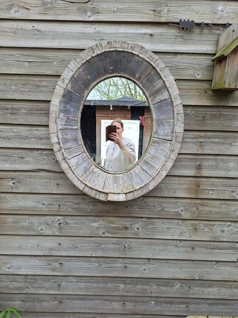 Riviera Maison spiegel, verweerd, leuk voor buiten, Ophalen, Gebruikt, Rond, 50 tot 75 cm