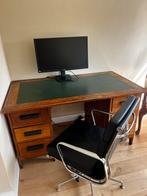 Antiek klassiek houten bureau met groen blad, Ophalen, Overige typen, Gebruikt, Bruin