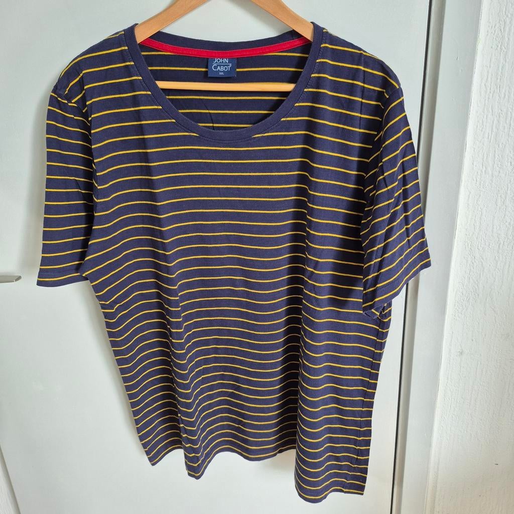 John Cabot T-shirt XXL - Donkerblauw met gele strepen, Blauw, Maat 56/58 (XL), Ophalen of Verzenden, Zo goed als nieuw