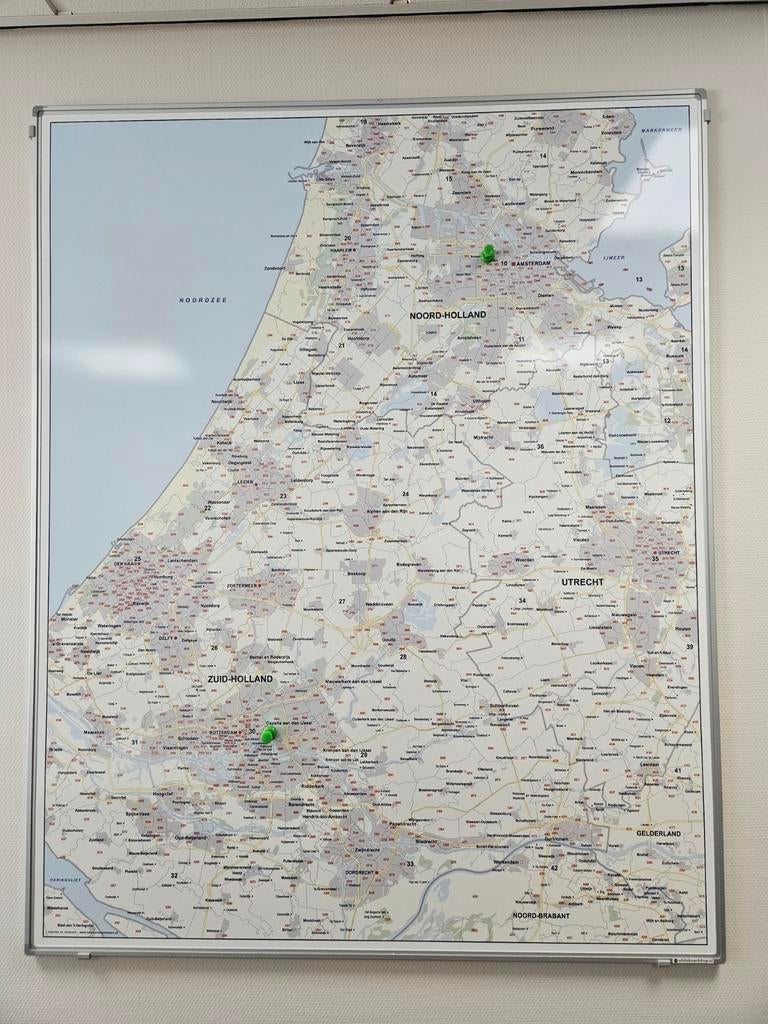 Landkaart Nederland (ZH, NH, UT) met magneetbuttons, Boeken, Atlassen en Landkaarten, Ophalen, 2000 tot heden, Landkaart, Nederland