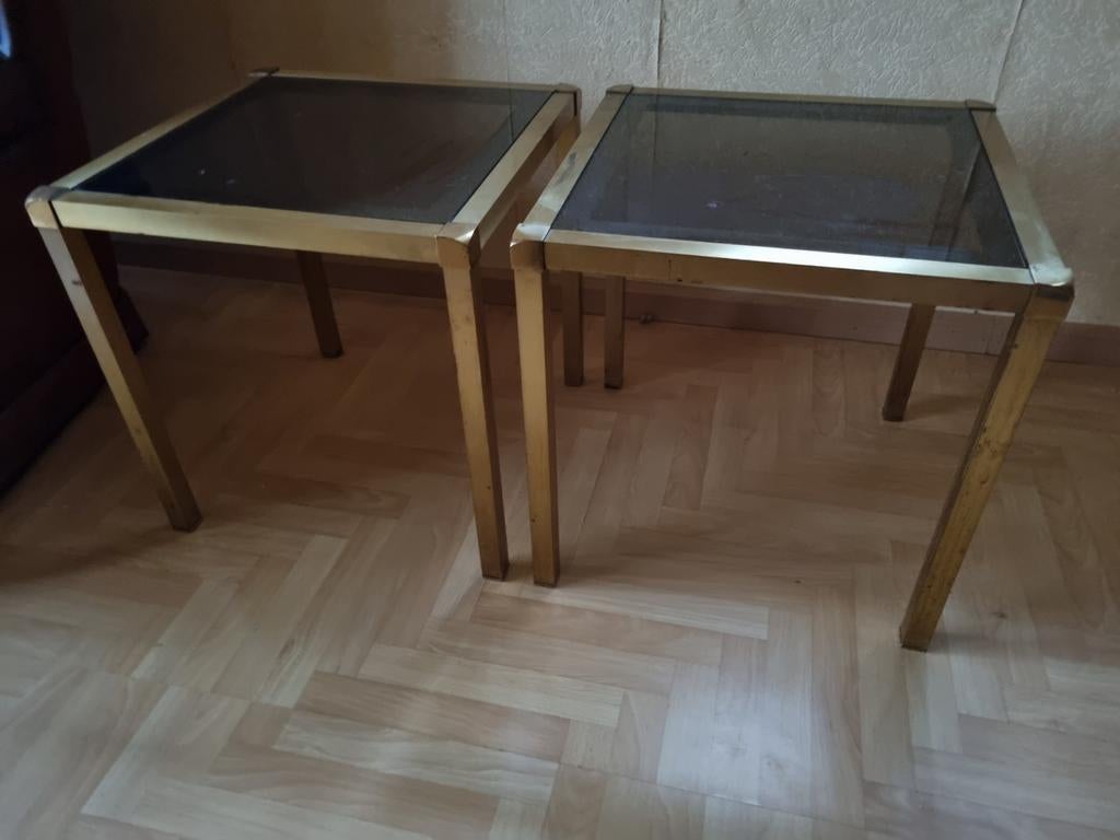2 mara Italiaans design bijzettafels glas messing Oosterhout, Huis en Inrichting, Tafels | Bijzettafels, Minder dan 55 cm, Glas