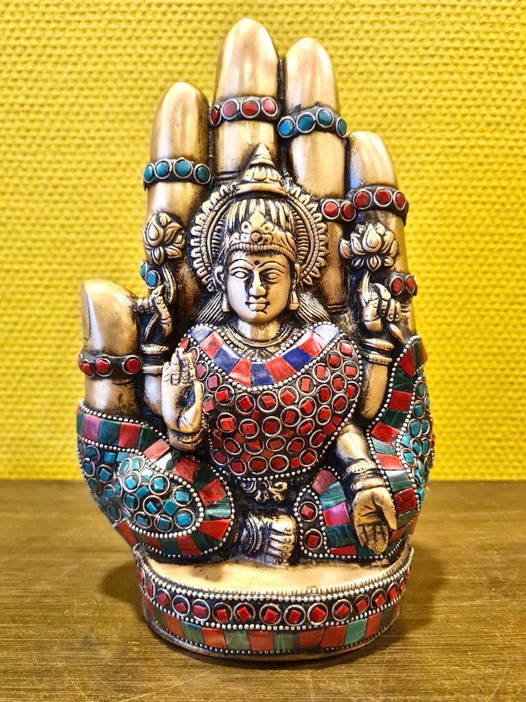 LAKSHMI BEELD BRONS STONEWORK 22,5 CM, Verzamelen, Ophalen of Verzenden, Nieuw, Religie