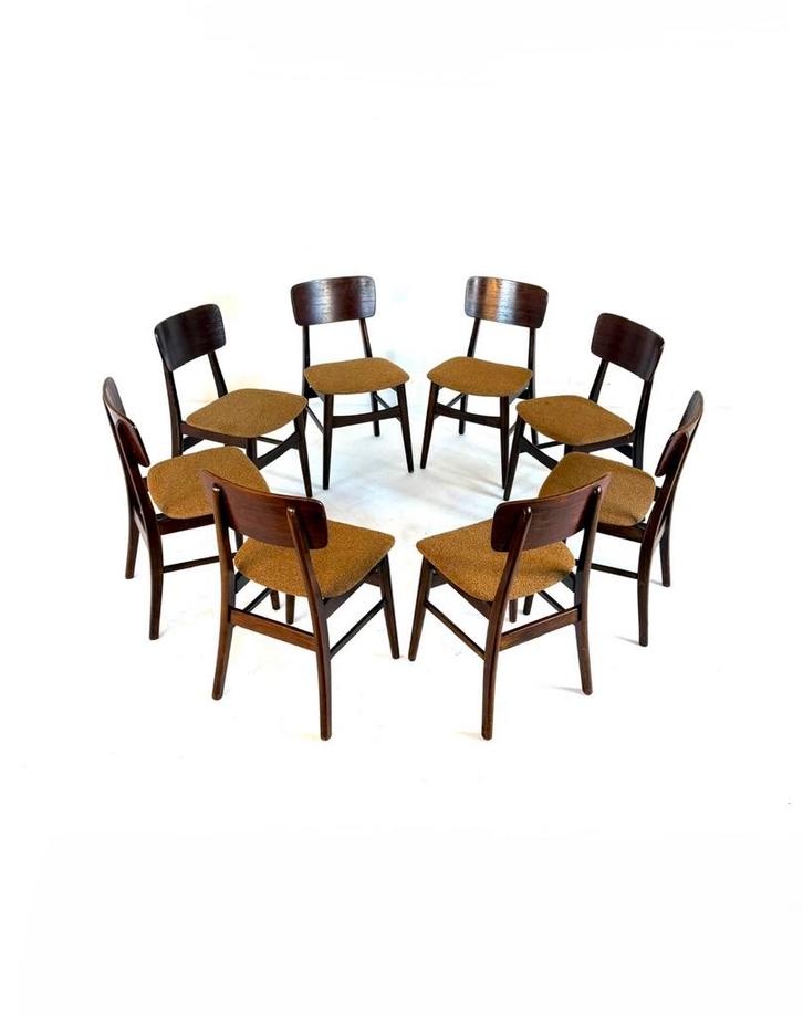 8x vintage gerestaureerde eetkamerstoel, Farstrup ‘60, Huis en Inrichting, Stoelen, Zo goed als nieuw, Vijf, Zes of meer stoelen