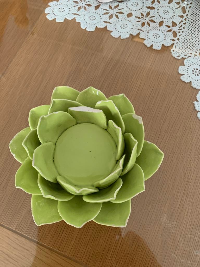 Groene Lotus Kandelaar - Keramiek, Overige materialen, Gebruikt, Ophalen of Verzenden, Groen