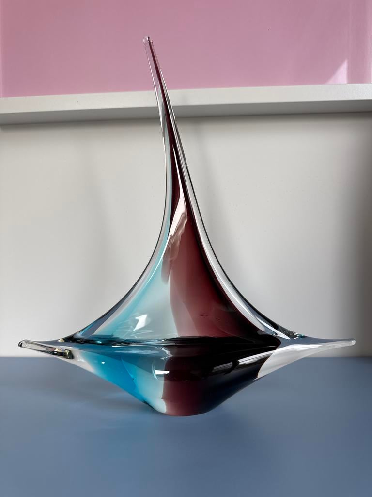 Vintage glazen zeilboot sculptuur uit Zweden, Ophalen of Verzenden