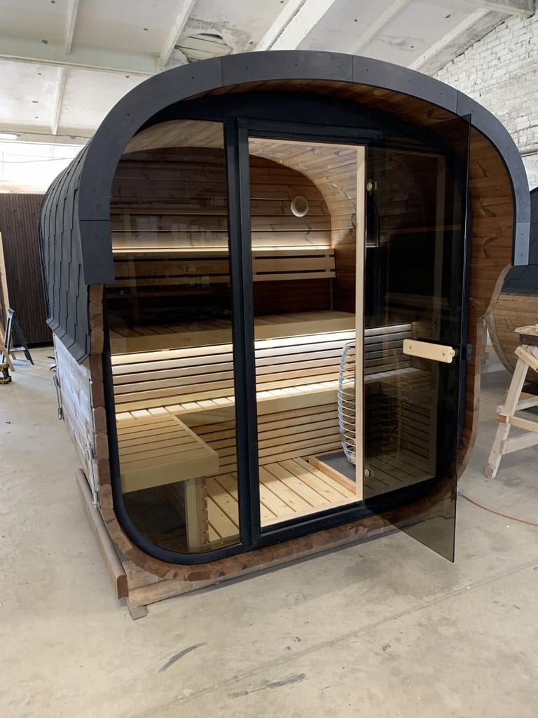 Mooie barrel sauna, Ophalen of Verzenden, Zo goed als nieuw, Complete sauna