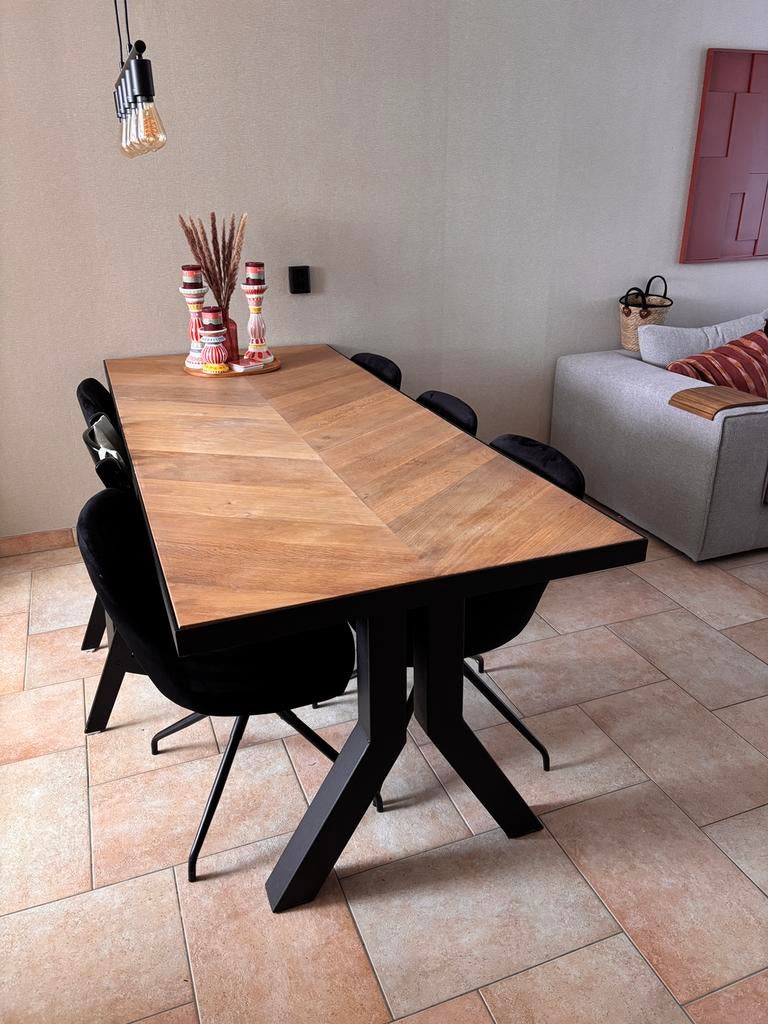 Eetkamer tafel visgraag naturel hout., Huis en Inrichting, Tafels | Eettafels, Ophalen, 200 cm of meer, 50 tot 100 cm, Zo goed als nieuw