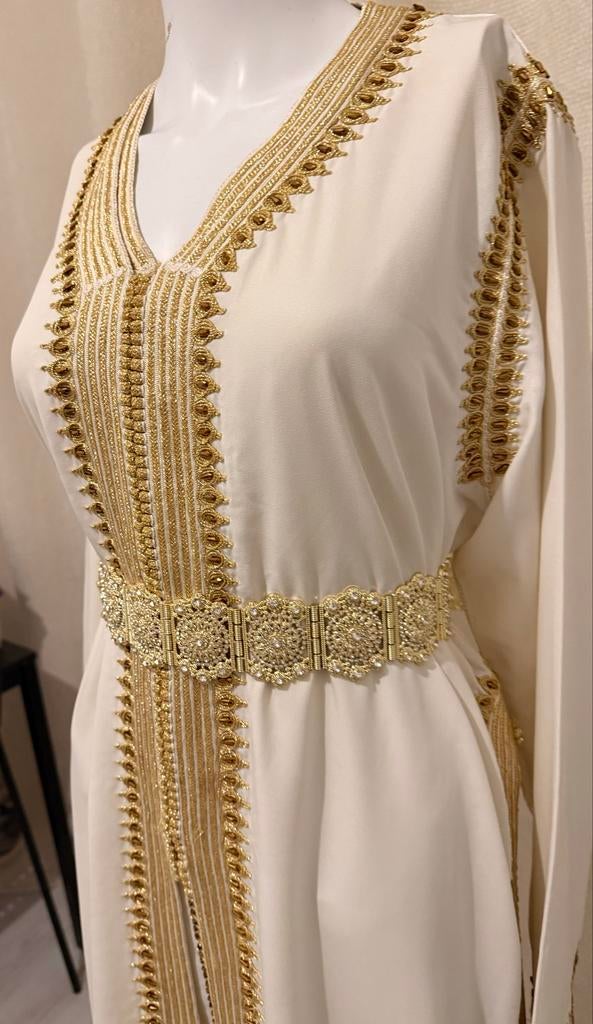 Witte Takshita met gouden sfifa en m3alem, Maat 38/40 (M), Wit, Ophalen of Verzenden, Zo goed als nieuw