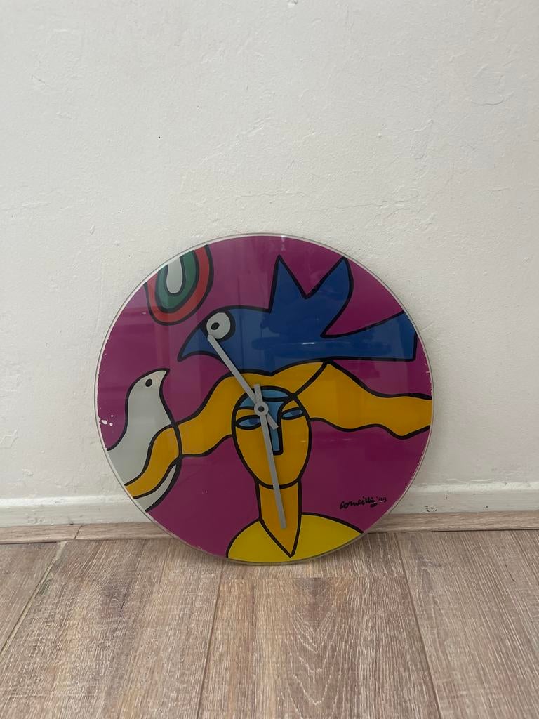 Vintage Corneille Wandklok - Kleurrijk Kunstwerk, Ophalen of Verzenden, Gebruikt, Analoog, Wandklok