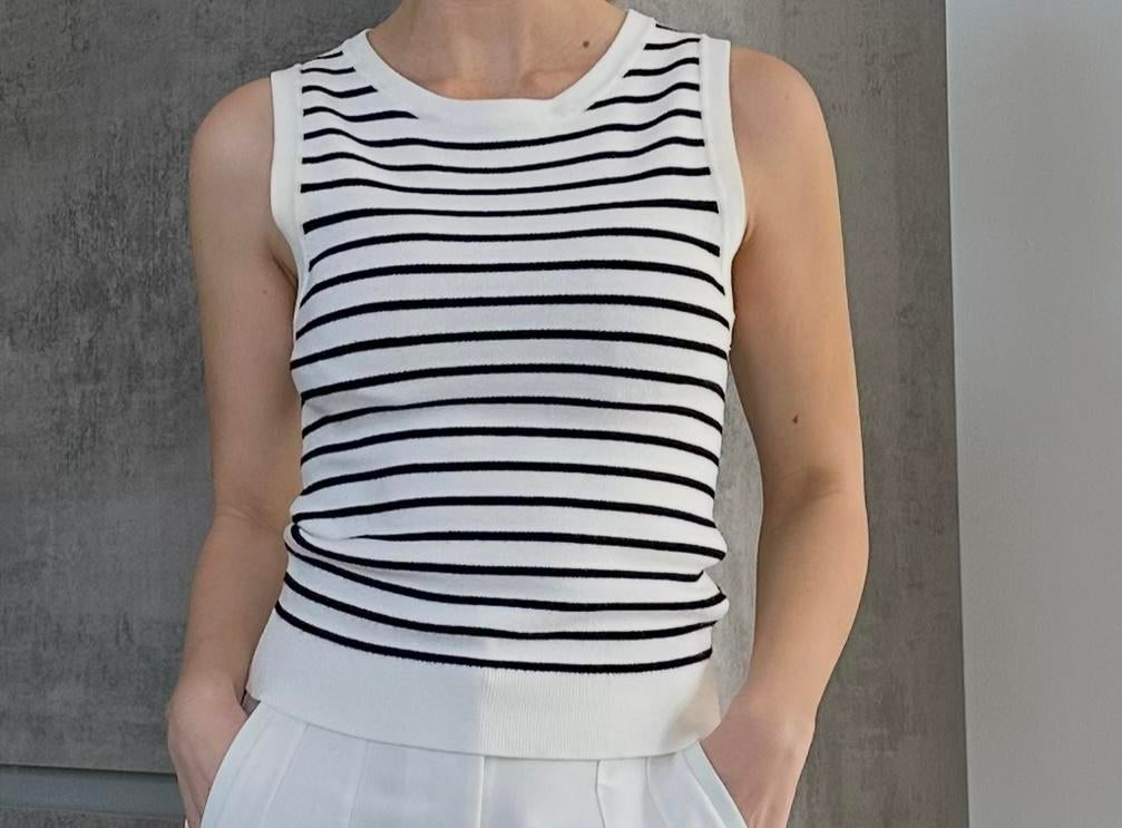 Gestreepte tricot top hemdje maat S Zara, Wit, Nieuw, Ophalen of Verzenden, Maat 36 (S)