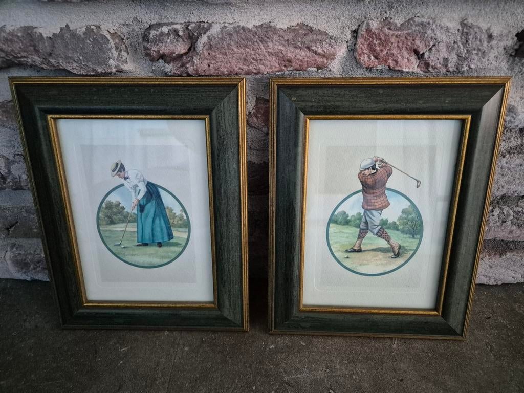 Twee golf prentjes met lijst, Ophalen, Hout, Minder dan 50 cm, Minder dan 50 cm