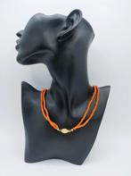 Bloedkoralen ketting, 2 strengen, met gouden slot, 48 cm, Verzenden, Goud, Ketting