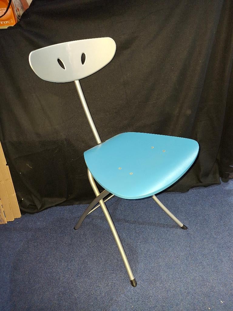 eetkamerstoel, inklapbaar, blauw, Huis en Inrichting, Stoelen, Ophalen, Gebruikt, Blauw, Hout