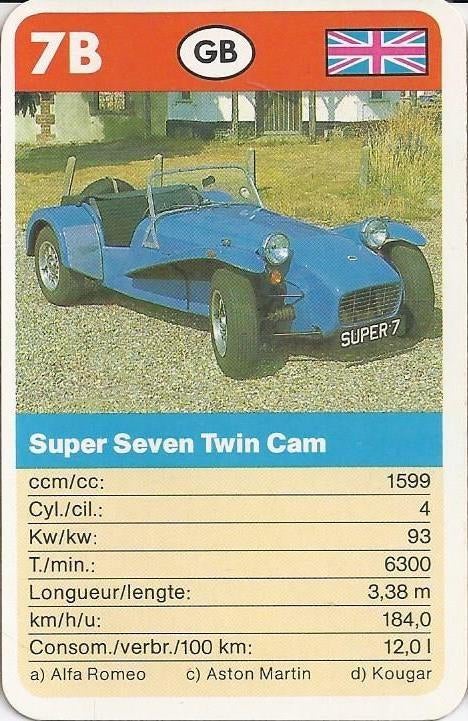 Kw4367 autokaartje super seven twin cam ( 7b ), Ophalen of Verzenden, Zo goed als nieuw, Auto's