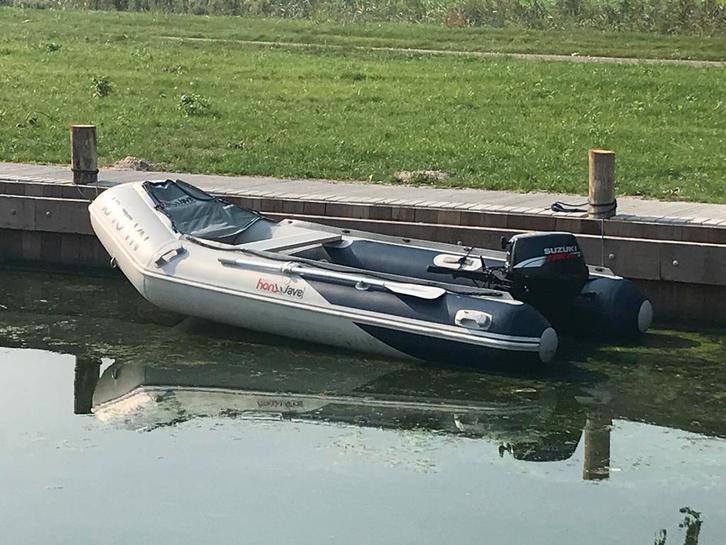 Honwave 380 airdeck rubberboot Suzuki 15pk buitenboordmotor, Watersport en Boten, Rubberboten, Gebruikt, Overige merken, Airdeck