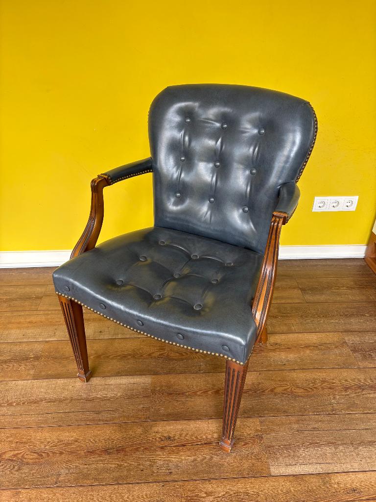 Mooie blauw leren stoel, Blauw, Leer, Eén, Antiek