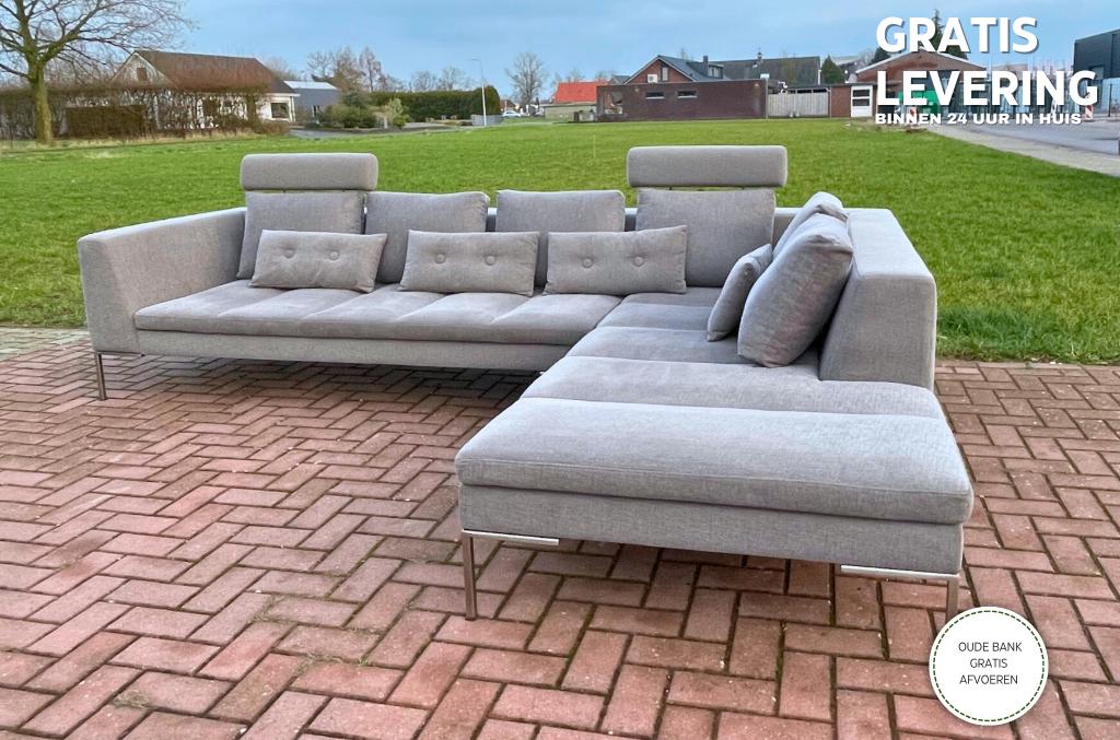 Montel Grijze Stoffen Hoekbank – Gratis Levering NL, Huis en Inrichting, Banken | Bankstellen, 75 tot 100 cm, Ophalen of Verzenden