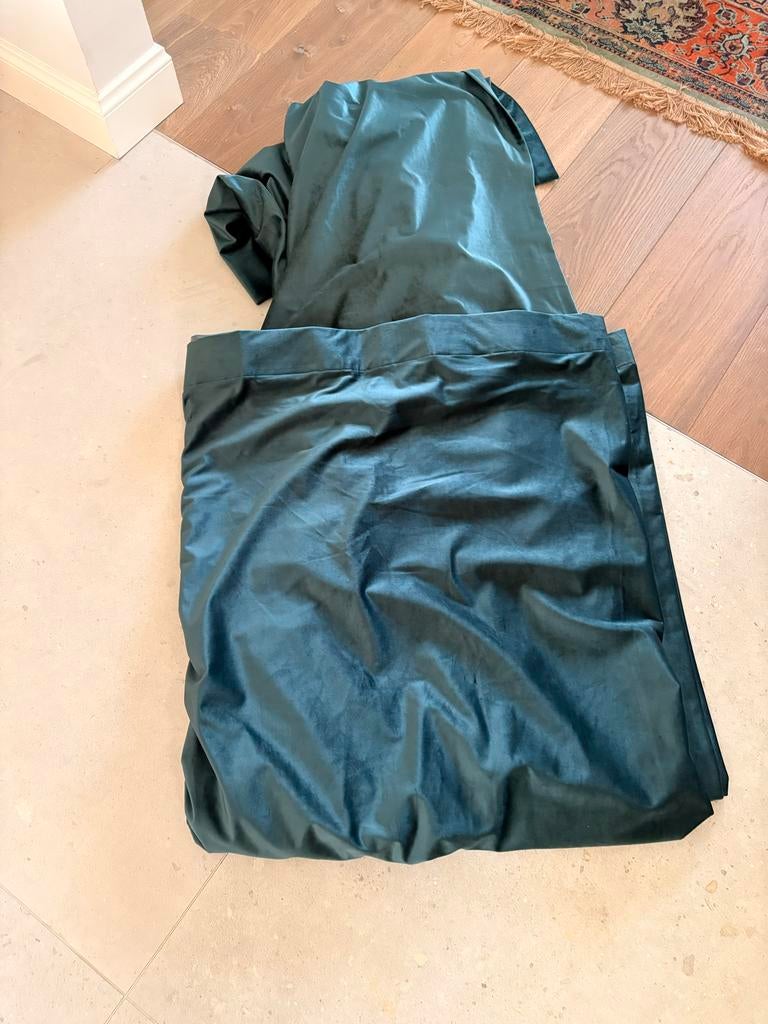 Velours gordijnen groen/blauw, Huis en Inrichting, Ophalen, 200 cm of meer, Zo goed als nieuw, 200 cm of meer