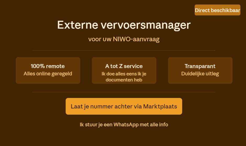 Externe vervoersmanager NIWO – huren!, Vacatures, 33 - 40 uur, Overige vormen