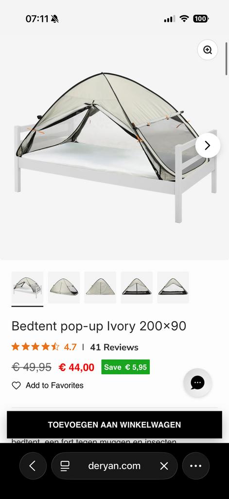 Deryan bed tent (pop up) tegen muggen / thuis en kamperen, Caravans en Kamperen, Tenten, Ophalen of Verzenden, Zo goed als nieuw