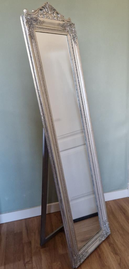 Barok Passpiegel - Zilverkleurige Lijst (180 x 44 cm), Ophalen, Rechthoekig, Minder dan 50 cm, 150 tot 200 cm