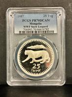 Mongolië 25 Tug 1987 WWF Sneeuwluipaard PCGS PR70DCAM, Ophalen of Verzenden, Overige landen, Losse munt, Zilver