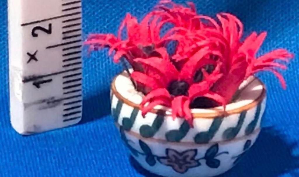 Miniatuur Bloempot met Rode Bloemen voor poppenhuis, Verzamelen, Poppenhuizen en Toebehoren, Ophalen of Verzenden, Zo goed als nieuw