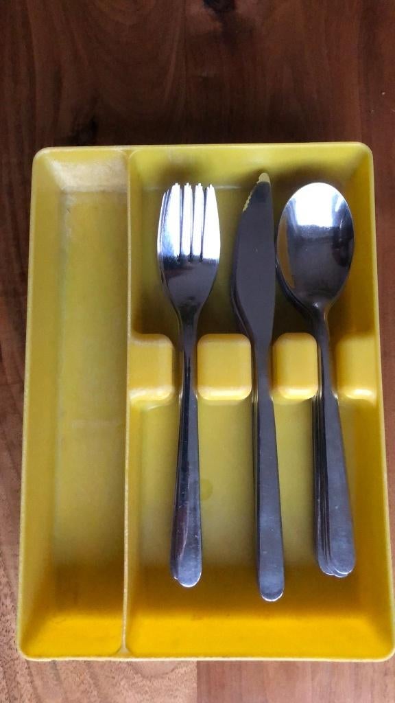 Vintage bestekbak geel, Ophalen of Verzenden, Overige typen, Gebruikt, Kunststof