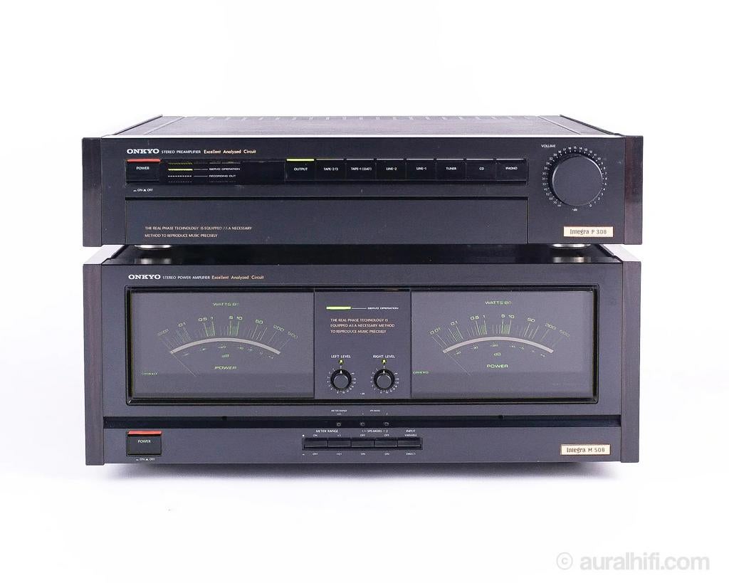 Onkyo Integra P-308 Voorversterker & M-508 Eindversterker, Ophalen, Zo goed als nieuw, 120 watt of meer, Stereo