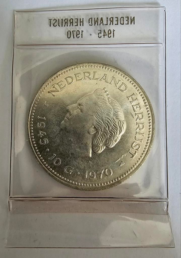 10 gulden 1970 juliana Nederland herrijst in hoesje, Ophalen of Verzenden, Koningin Juliana, 10 gulden, Zilver
