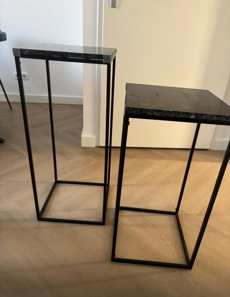 Sidetable Karwei - Set van 2 met marmerlook blad, Huis en Inrichting, Tafels | Sidetables, Vierkant, Minder dan 50 cm, Ophalen of Verzenden