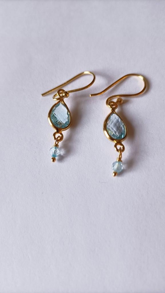 Fraaie zilver vergulde oorbelllen met Topaas, Hangers, Verzenden, Nieuw, Met edelsteen