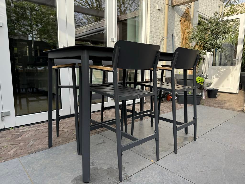 Terras Bartafel met 4 krukken, Tuin en Terras, Ophalen, Gebruikt, Rechthoekig, Metaal