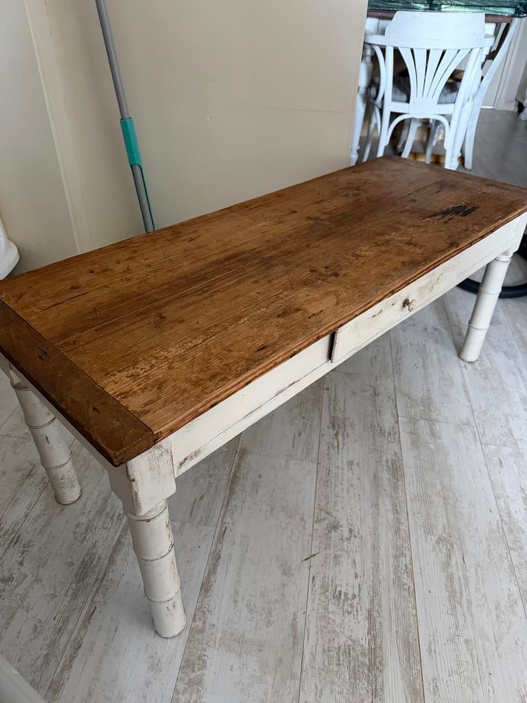 Mooi klein grenen salontafel, onderkant wit geschikderd., Huis en Inrichting, Tafels | Eettafels, Ophalen, Gebruikt, 100 tot 150 cm