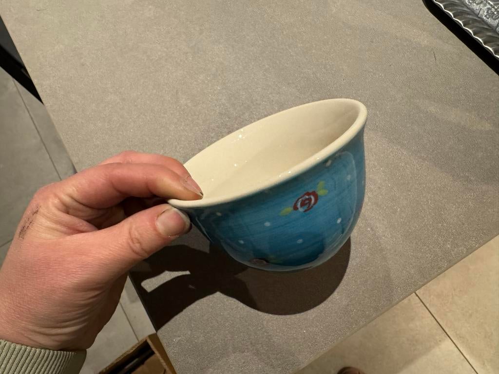 Leuke blauwe kom met roosjes en stippen, Ophalen, Gebruikt, Kom(men), Overige stijlen