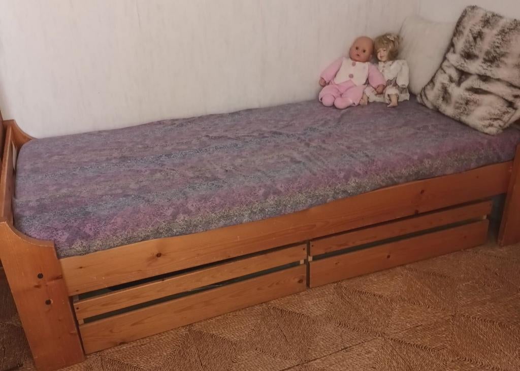 Houten bed 180 lang met laden, Huis en Inrichting, Ophalen, Gebruikt, 90 cm, Eenpersoons