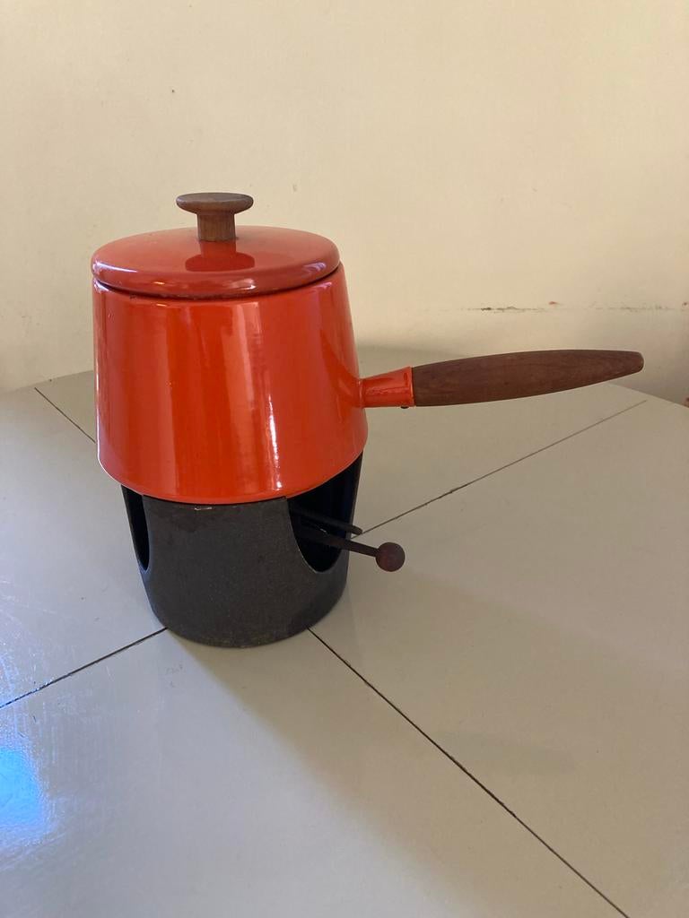 Copco Fonduepan met Gietijzeren Onderstel - Oranje, Ophalen of Verzenden, Gebruikt, Brander, Fondueset