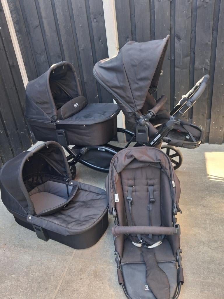 ABC Design dubbele kinderwagen met reiswiegen en zitjes, Kinderen en Baby's, Kinderwagens en Combinaties, Gebruikt, Verstelbare duwstang
