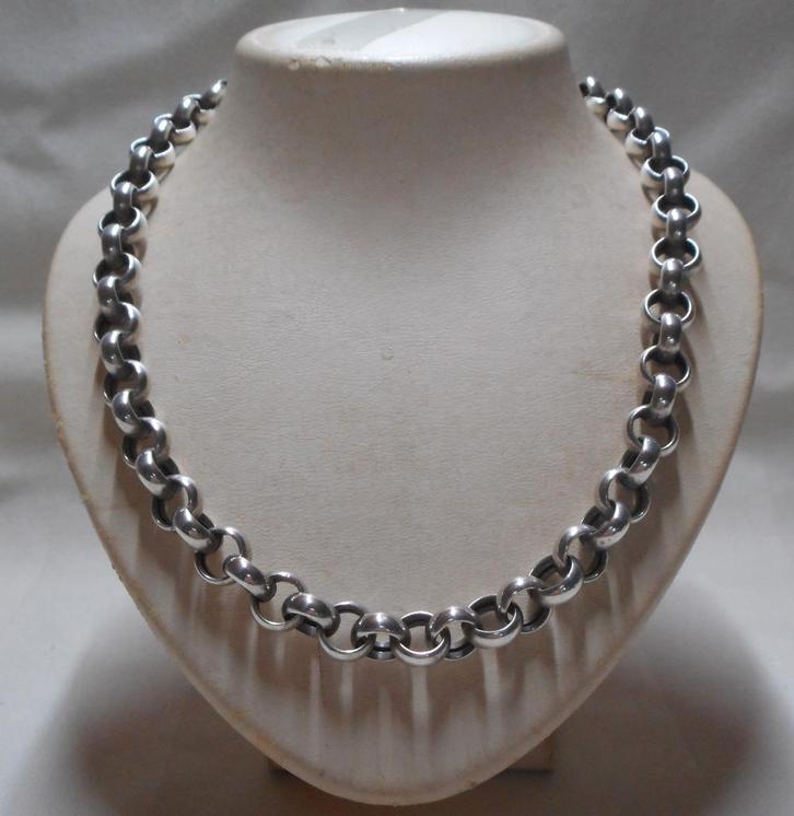Zilveren vintage jasseron schakel collier nr.689, Sieraden, Tassen en Uiterlijk, Kettingen, Zo goed als nieuw, Zilver, Zilver