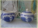 Ronde suikerpot en melkkan Castillo blauw P. Regout, Antiek en Kunst, Antiek | Servies los, Ophalen of Verzenden