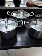 BK Q-liniar pannen set, 2x 16 cm en 1x 18 cm, Ophalen, Gebruikt, Rvs, Pannenset