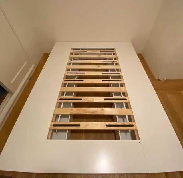 IKEA Nordli bedframe 140x200 met opberglades, Ophalen, Gebruikt, Wit, Tweepersoons