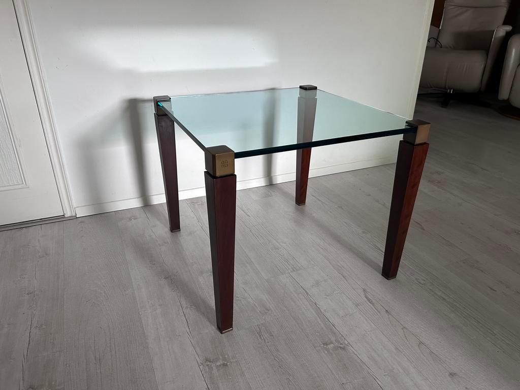 Design bijzettafel van Peter Ghyczy – glas & hout, Ophalen, 50 tot 100 cm, Vierkant, Glas