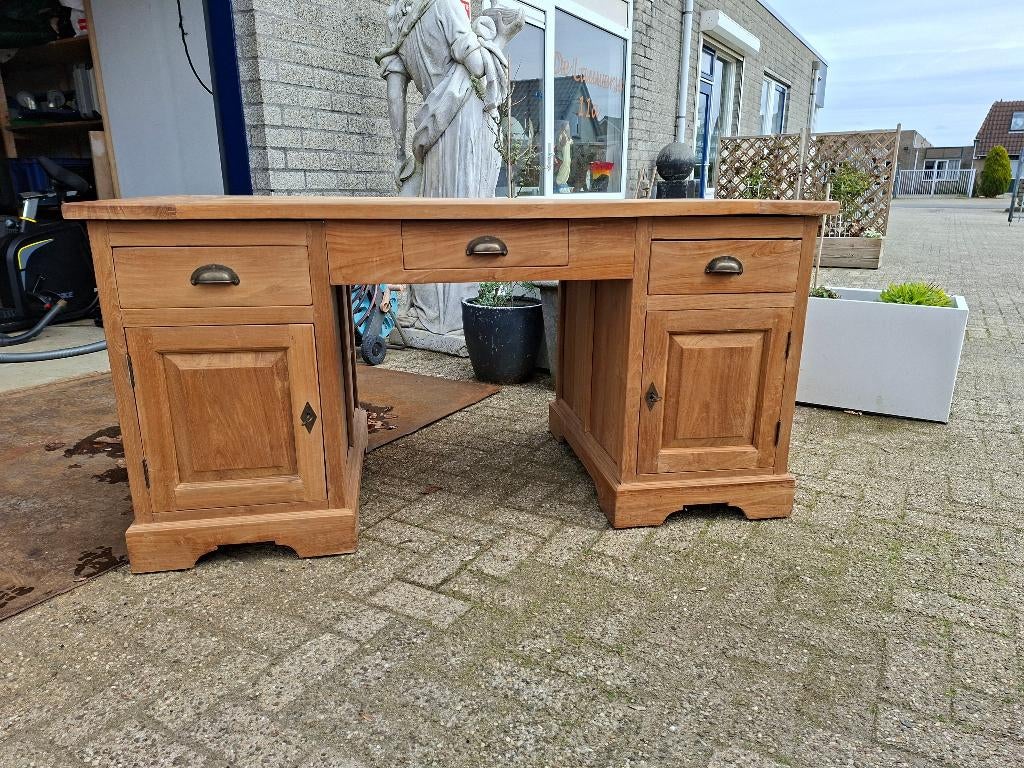 zgan massief teakhout bureau, Huis en Inrichting, Bureaus, Ophalen, Demontabel, Gebruikt