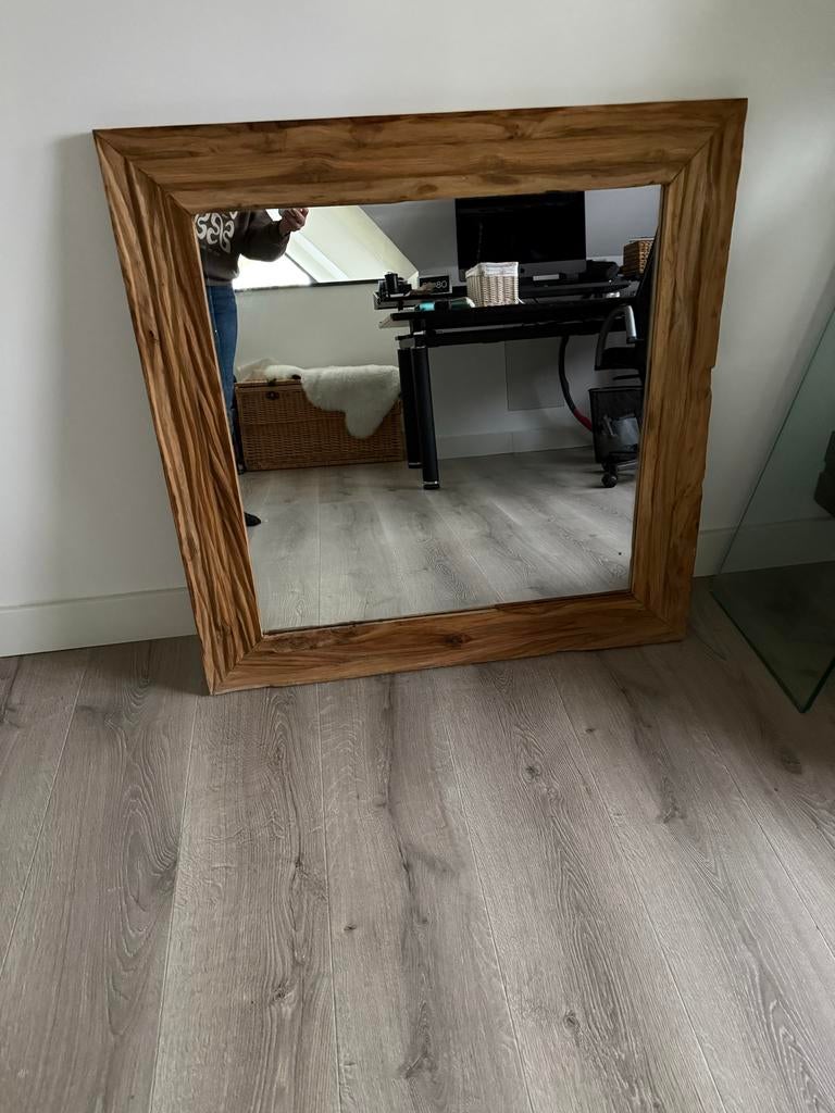 Spiegel railway hout 1m x 1m, 100 tot 150 cm, Vierkant, Ophalen of Verzenden, Zo goed als nieuw