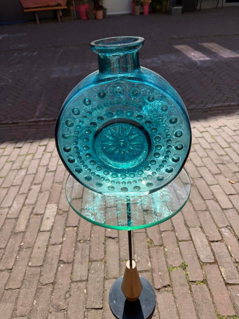 Vintage Sunburst Vaas - Turquoise Glas Erich Jachmann W.M.F, Ophalen