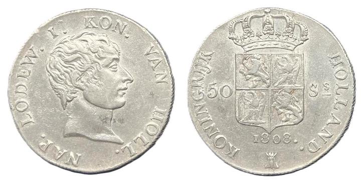 50 stuiver 1808 Koninkrijk Holland, Postzegels en Munten, Munten | Nederland, Losse munt, 2½ gulden, Vóór koninkrijk, Zilver, Verzenden