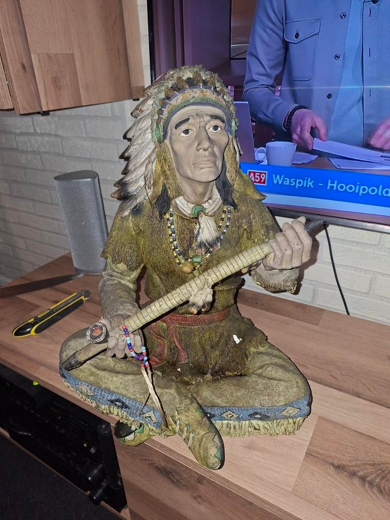 Groot Indianen Beeld met Pijp - Decoratief, Ophalen of Verzenden