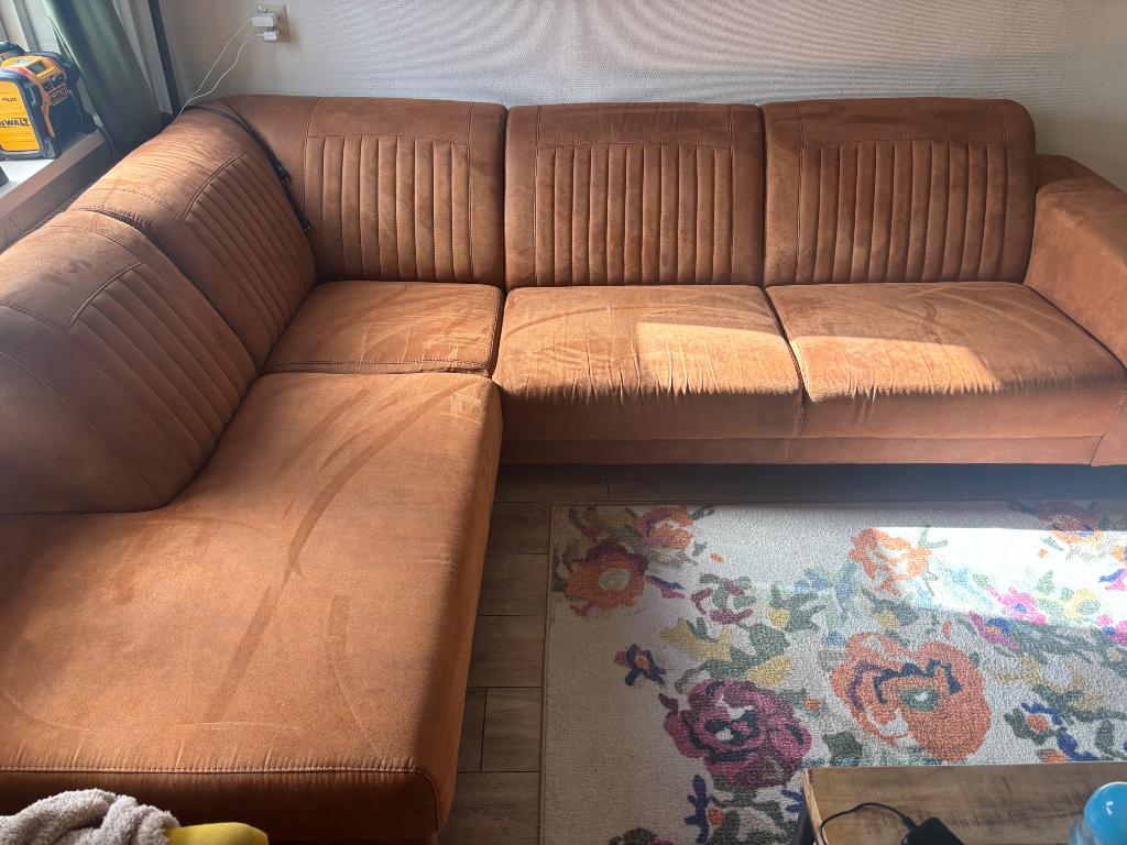Mooie cognac bank, Huis en Inrichting, Banken | Bankstellen, Ophalen, Hoekbank, 75 tot 100 cm, Zo goed als nieuw