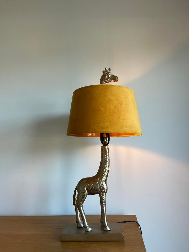 Unieke Colmore Giraffe Vloerlamp met Gele Stoffen Kap, Ophalen, Zo goed als nieuw, Overige materialen